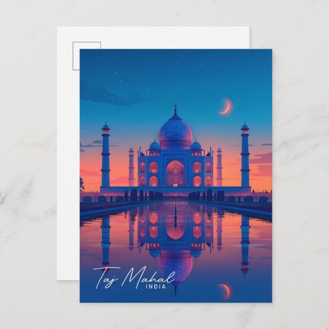 Night in Taj Mahal India Vintage Travel  Postcard (Front/Back)