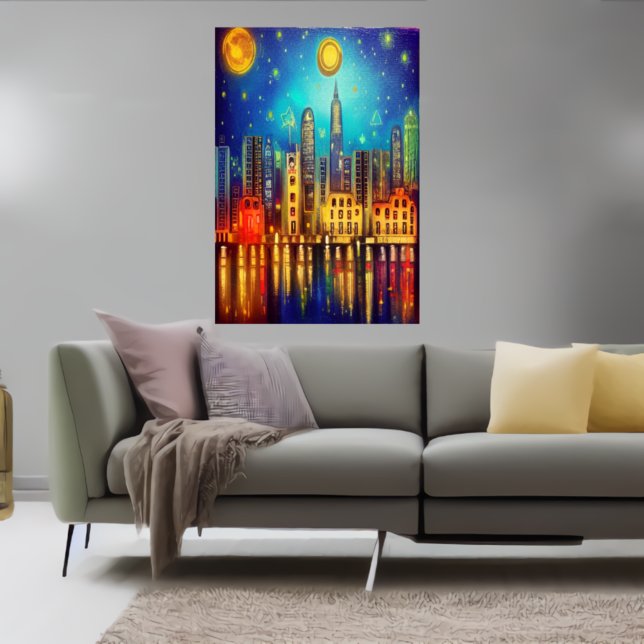 Night in the city by the lake | AI Art Poster (Creator Uploaded)