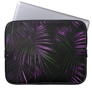 Night in tropical rainforest. Palm leaves jungle p Laptop Sleeve