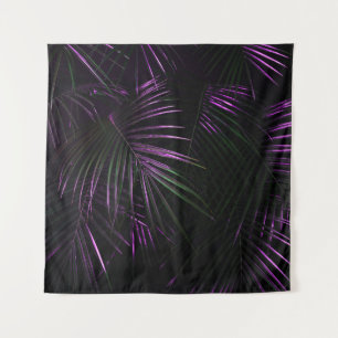 Night in tropical rainforest. Palm leaves jungle p Tapestry