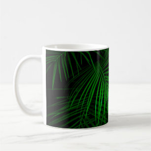 Night in tropical rainforest. Palm leaves lit with Coffee Mug