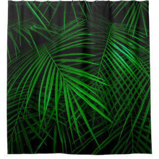 Night in tropical rainforest. Palm leaves lit with Shower Curtain