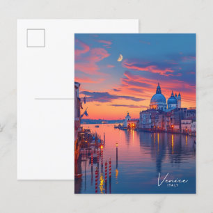 Night in Venice Italy Vintage Travel Postcard