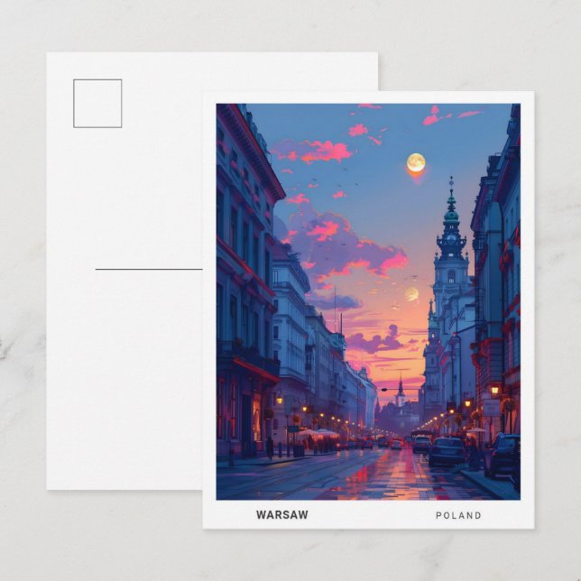 Night in Warsaw Poland Travel  Postcard (Front/Back)