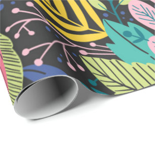 Night Jungle Exotic Colourful Botanical Pattern Wrapping Paper