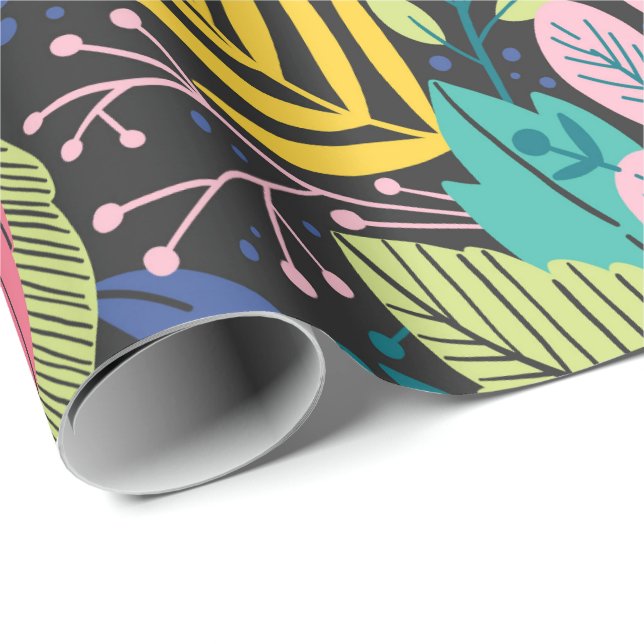 Night Jungle Exotic Colourful Botanical Pattern Wrapping Paper (Roll Corner)