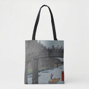 Night Kyobashi Bridge Vintage Ukiyo-e Japanese Art Tote Bag