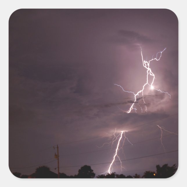 Night lightning Storm clouds Square Sticker (Front)