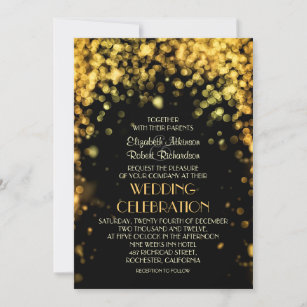 night lights black modern wedding invitation