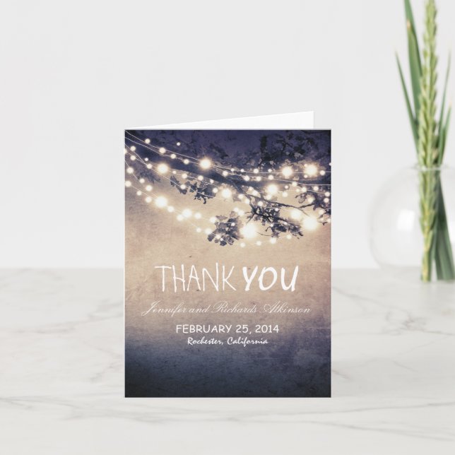 night lights blue rustic thank you cards (Front)