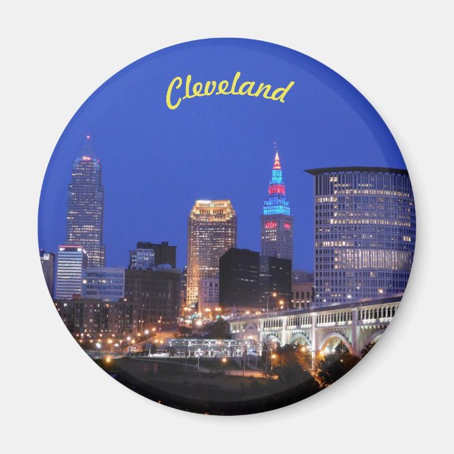 Night Lights Cleveland (River View) Magnet (Front)