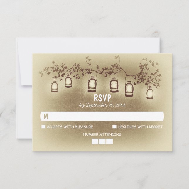 Night Lights - Lanterns Rustic Wedding RSVP Card (Front)