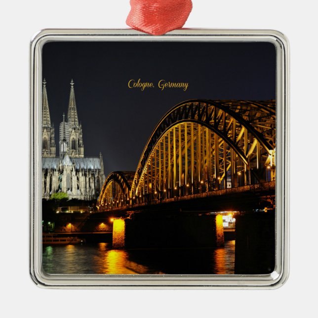 Night Lights of Cologne, Germany, Metal Tree Decoration (Front)