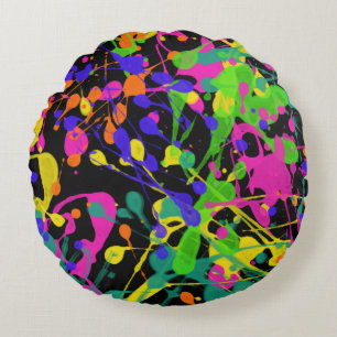 Night Lights Paint Splatter Round Cushion