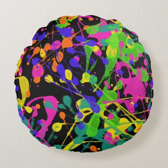 Night Lights Paint Splatter Round Cushion (Front)