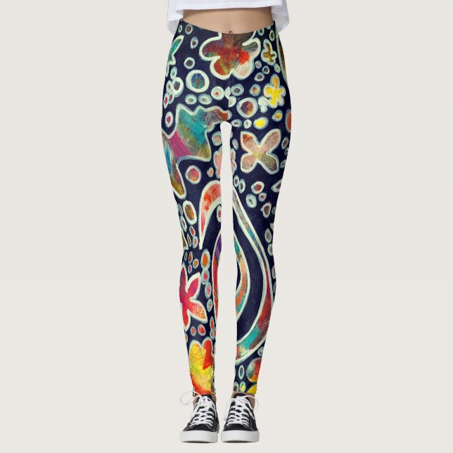 Night Lights Reflection Original Abstract Artwork Leggings (Front)