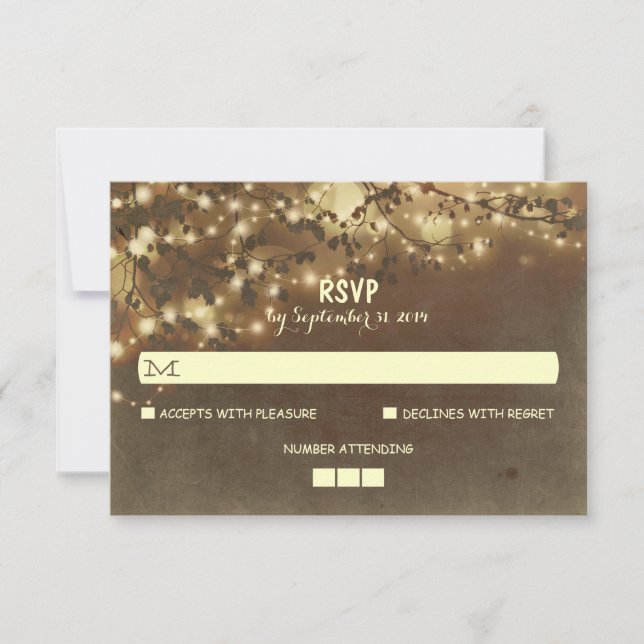 Night Lights Rustic Wedding RSVP Cards (Front)