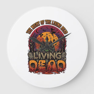 Night Living Dead Halloween Haunted House Witch Sk Large Clock