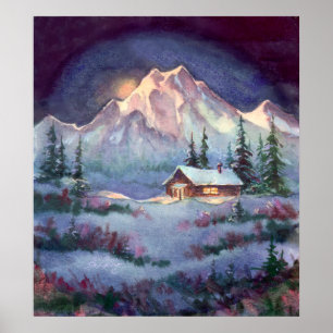 NIGHT LOG CABIN by SHARON SHARPE Poster