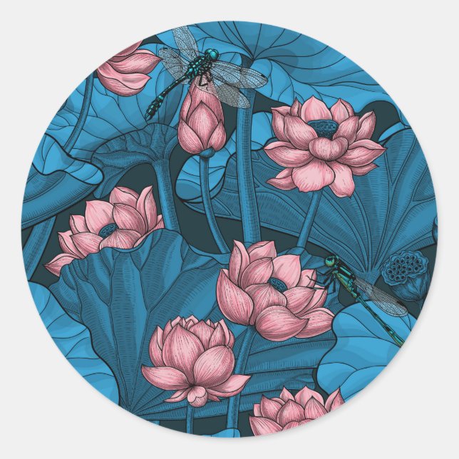Night lotus garden classic round sticker (Front)