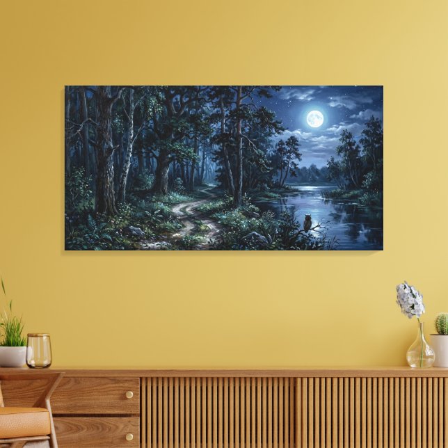 Night Moon Forest Premium Wrapped Canvas (Insitu(LivingRoom))