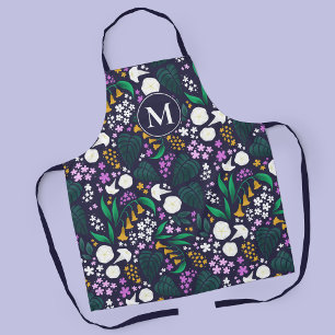 Night Moon Garden Floral Botanical Pattern Apron