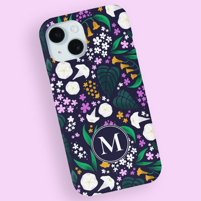 Night Moon Garden Floral Botanical Pattern Case-Mate iPhone Case (Monogram Moon Garden Pattern iPhone Case)