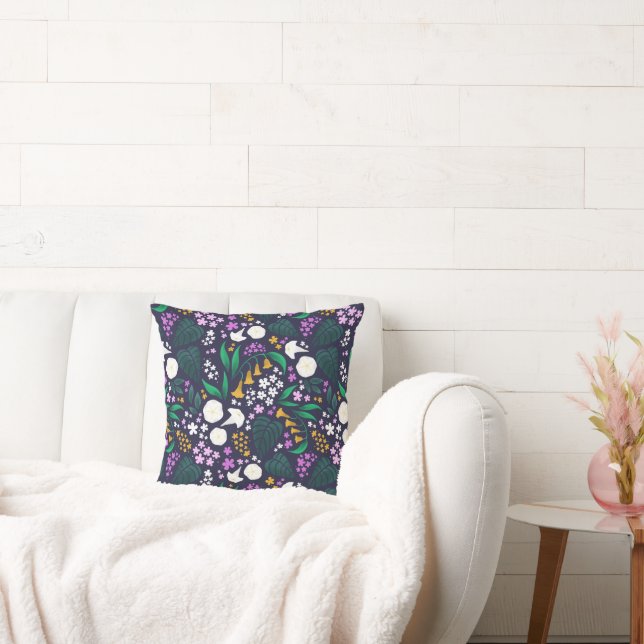 Night Moon Garden Floral Botanical Pattern Cushion (Couch)
