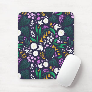 Night Moon Garden Floral Botanical Pattern Mouse Mat