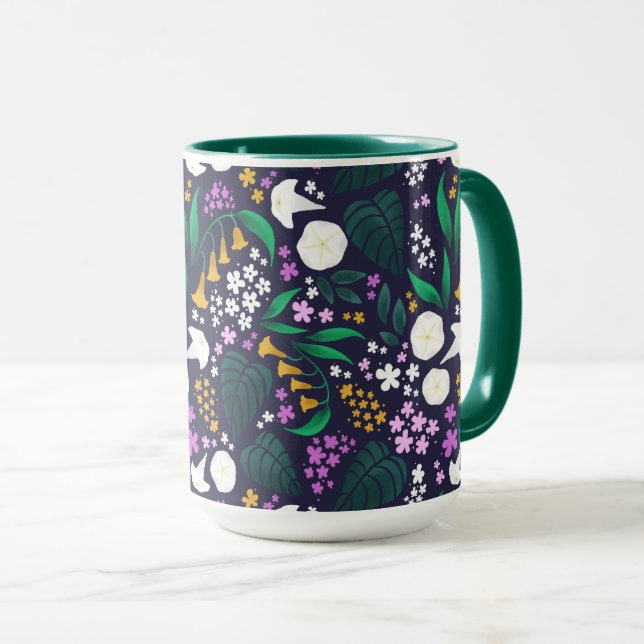 Night Moon Garden Floral Botanical Pattern Mug (Front Right)