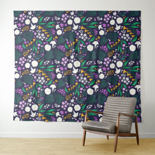 Night Moon Garden Floral Botanical Pattern Tapestry