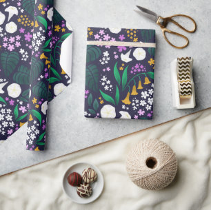 Night Moon Garden Floral Botanical Pattern Wrapping Paper