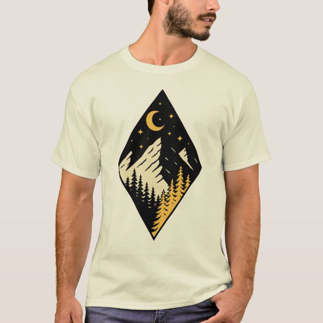 Night Mountain Pine Trees Art T-Shirt (Front)