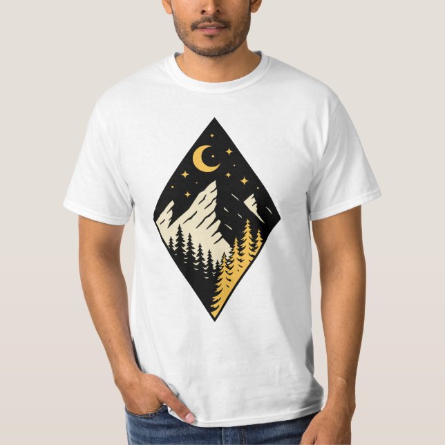 Night Mountain Pine Trees Art T-Shirt (Front)
