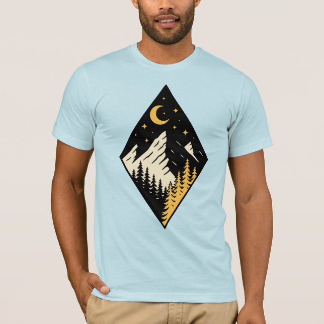 Night Mountain Pine Trees Art T-Shirt (Front)