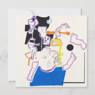 Night & Nap Drawing 14 Doll and Girl Square Invite