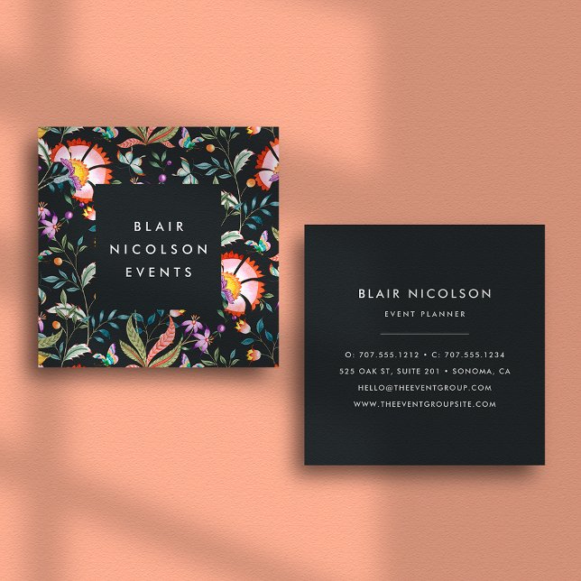 Night Oasis | Floral Pattern Square Business Cards (Creator Uploaded)