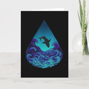 Night Ocean Shark Silhouette Teardrop Starry Sea Card