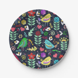 Night of Birds and Flowers Paper Plate