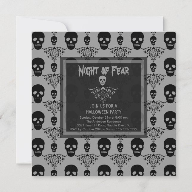 Night of Fear SKULL Halloween Party Invitation (Front)
