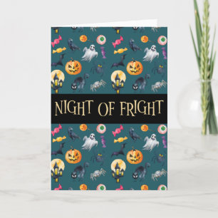 "Night of Fright" Green Halloween Pattern Card