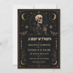 Night of Frights Gothic Skeleton Halloween Party Invitation