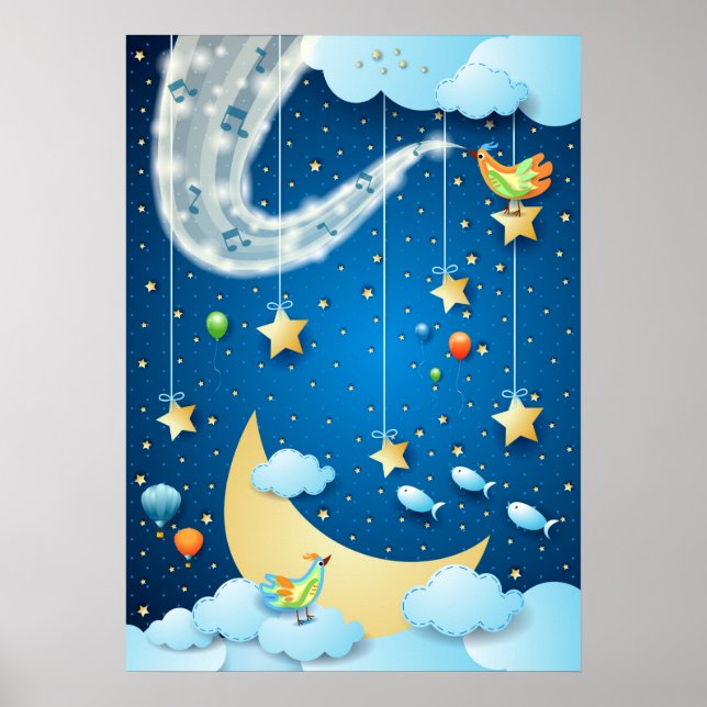 Night of music and big moon poster (Front)
