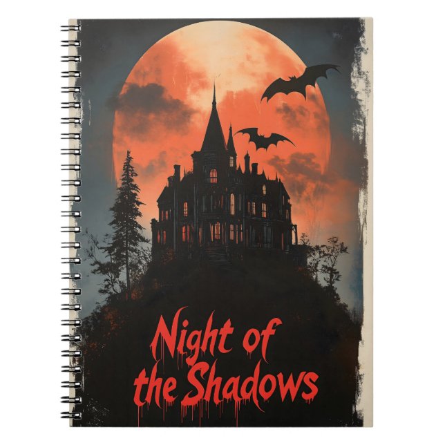 Night of the Shadows -  Retro Haunted House Design Notebook (Front)