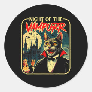 Night Of The Vampurr Funny Cat Halloween Classic Round Sticker