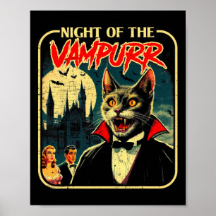 Night Of The Vampurr Funny Cat Halloween  Poster