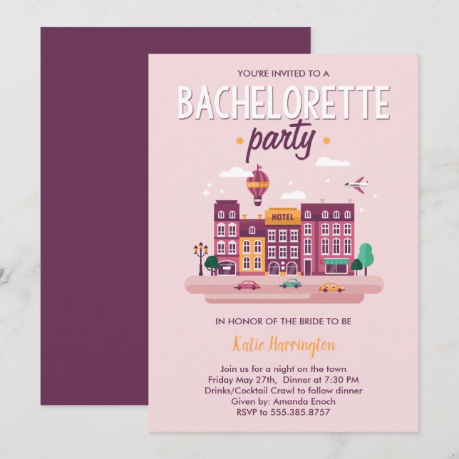 Night on the Town Bachelorette Party Invitation (Front/Back)