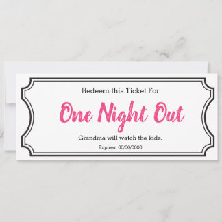 Night Out Gift Ticket Editable Hot Pink