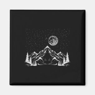 Night Outdoor Nature Trees Mountains Forest Moon H Magnet