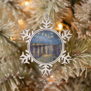 Night Over Rhone River Starry Vincent Van Gogh Snowflake Pewter Christmas Ornament